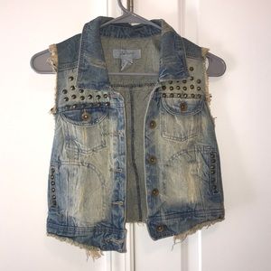 Vintage Studded Denim Biker Vest